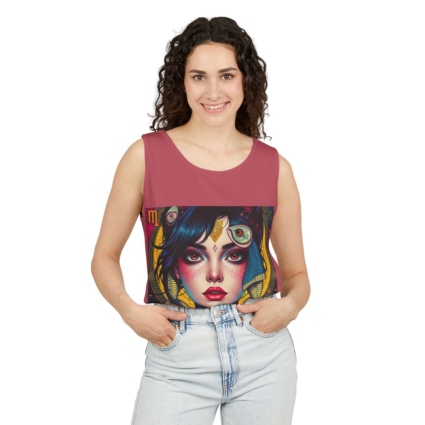 Unisex Garment-Dyed, Tank Top, Pisces Design, Pop Art, 100% US cotton