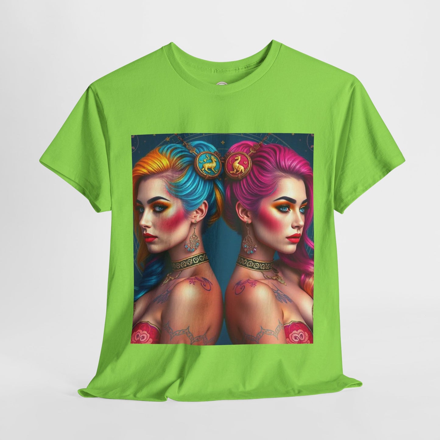 Unisex Heavy Cotton T-Shirt, Gemini, Zodiac v2, Sexy Art