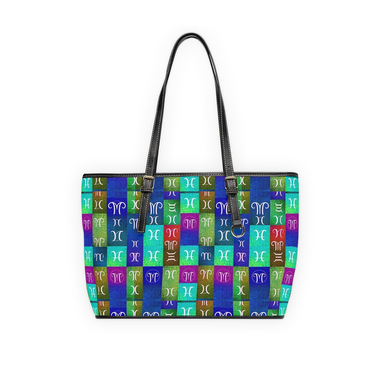 Leather Shoulder Bag, Aquarius, Zodiac v2, Shapes Pattern