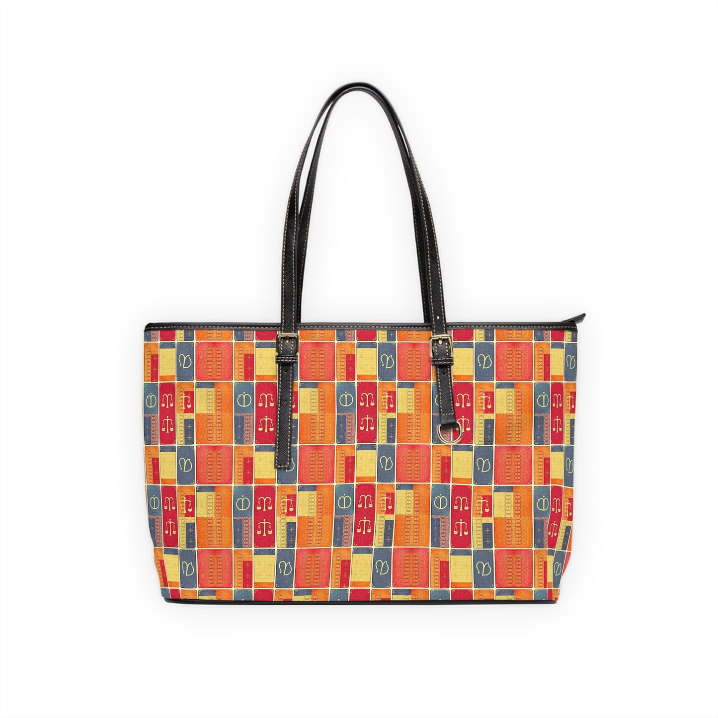 Leather Shoulder Bag, Libra, Zodiac v4, Shapes Pattern