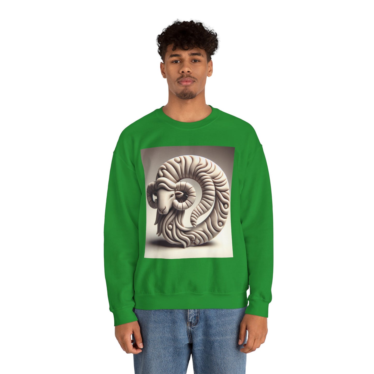 Unisex Heavy Blend™ Crewneck Sweatshirt, Round Statue, Aries Zodiac Design