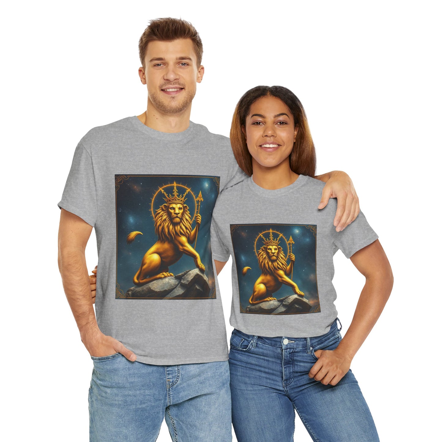 Unisex Heavy Cotton T-Shirt, King of Lions, Leo Zodiac Design