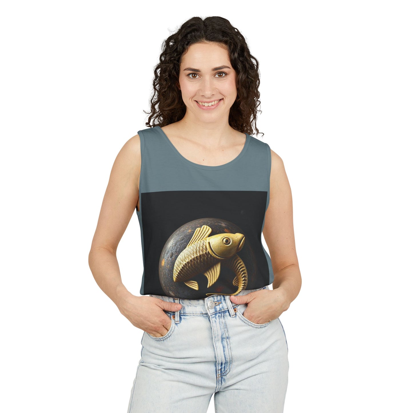 Unisex Garment-Dyed, Tank Top, Pisces Design, Space Animal v1, 100% US cotton