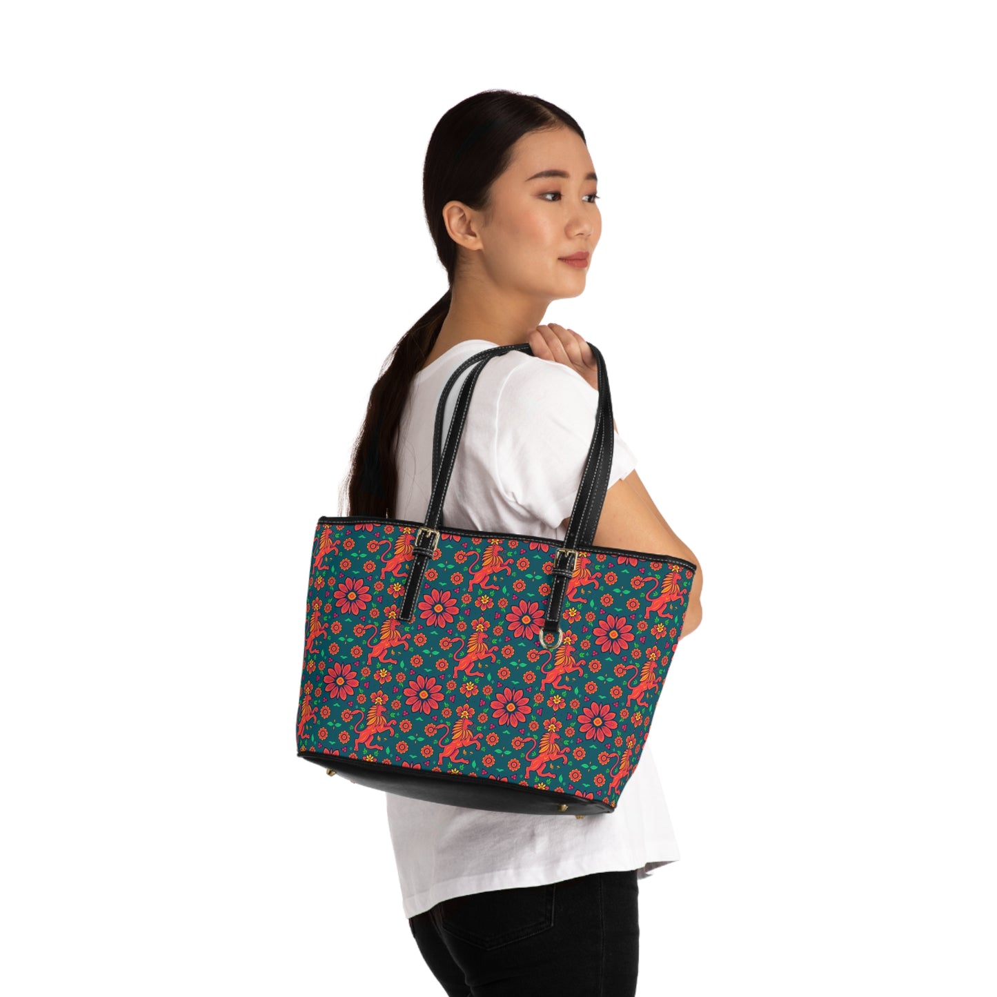 Leather Shoulder Bag, Leo, Zodiac v1, Flower Pattern