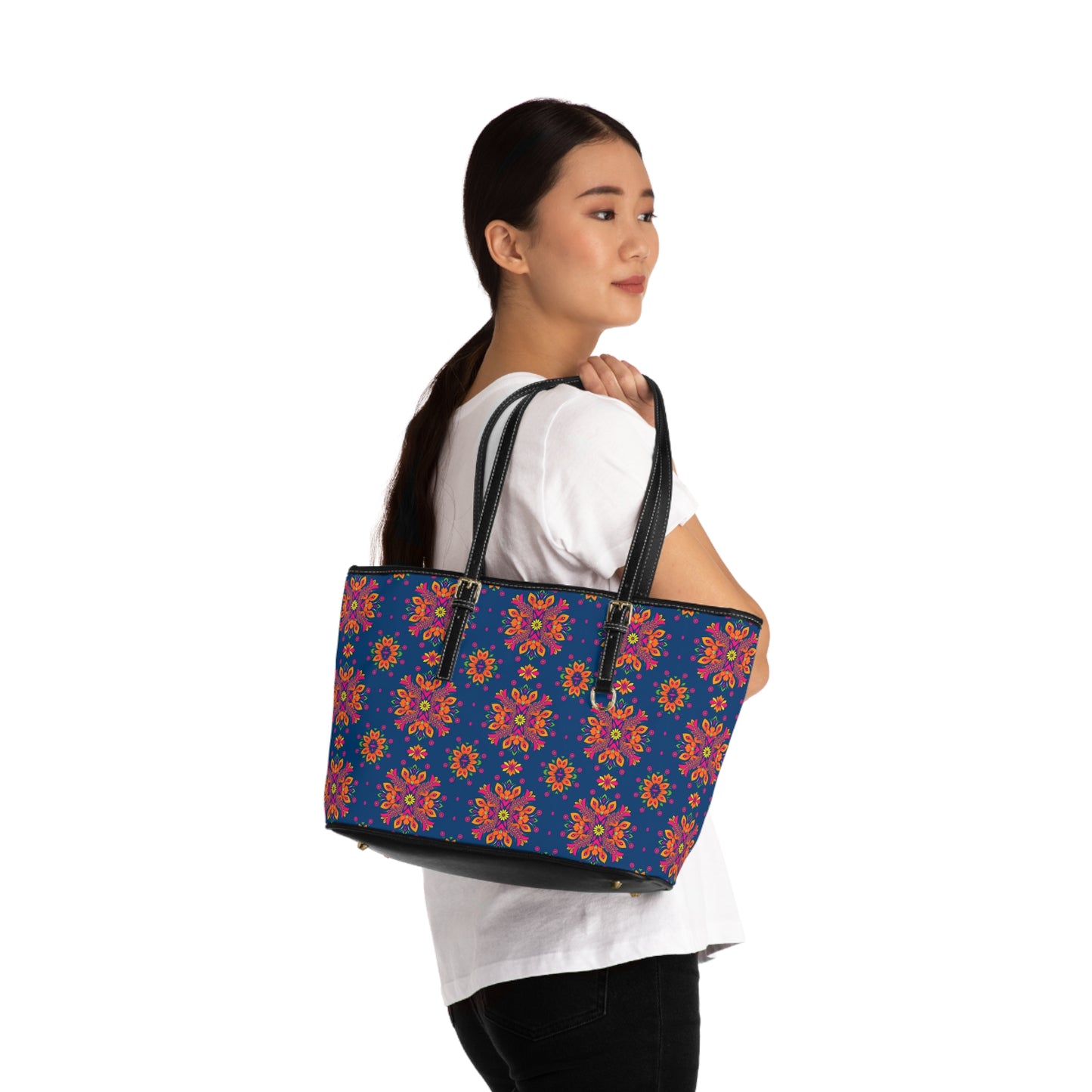 Leather Shoulder Bag, Gemini, Zodiac v1, Flower Pattern
