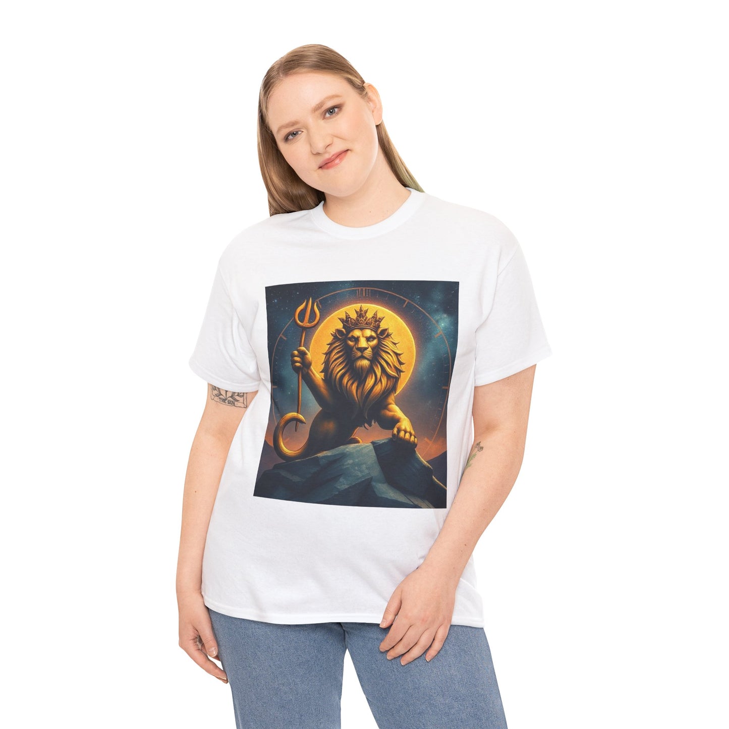 Unisex Heavy Cotton T-Shirt, King of Lions v2, Leo Zodiac Design