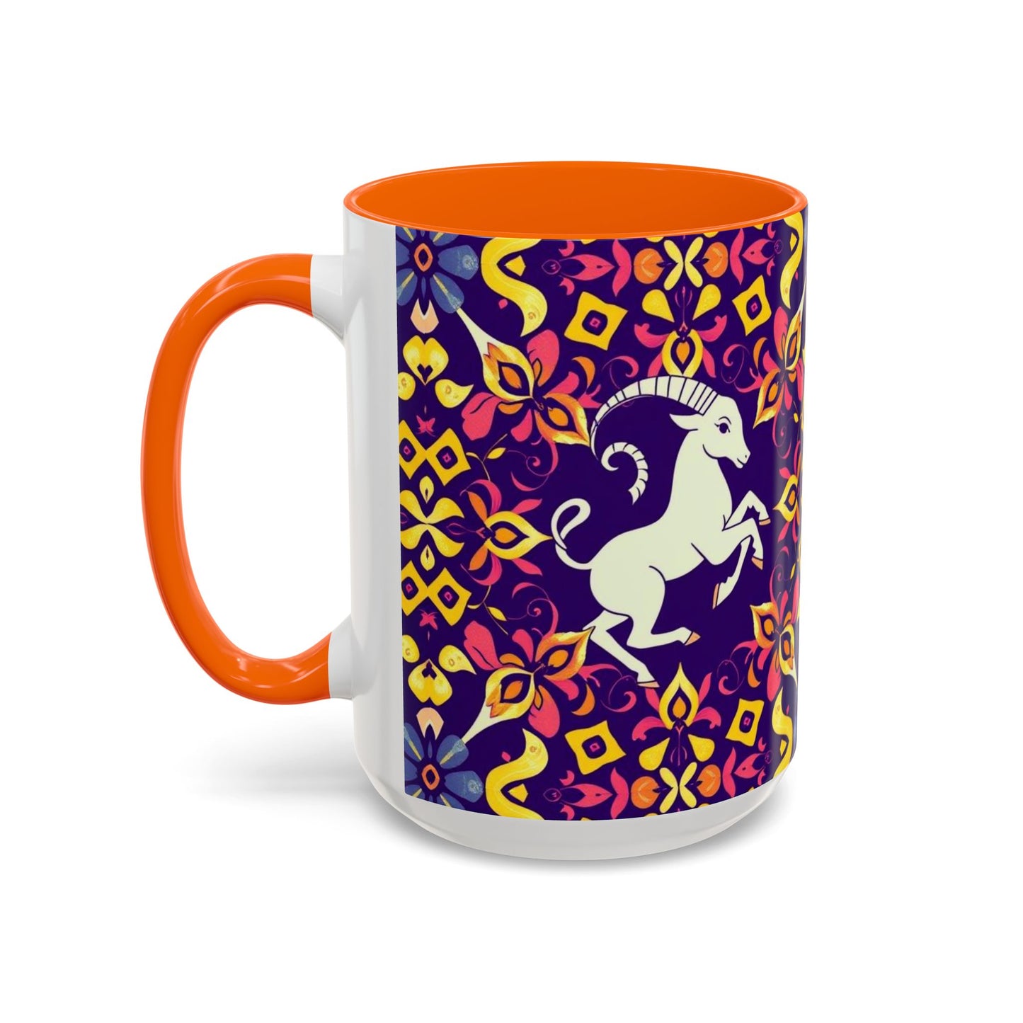 Accent Coffee Mug, Capricorn, Zodiac v1, Flower Pattern, (11, 15oz)