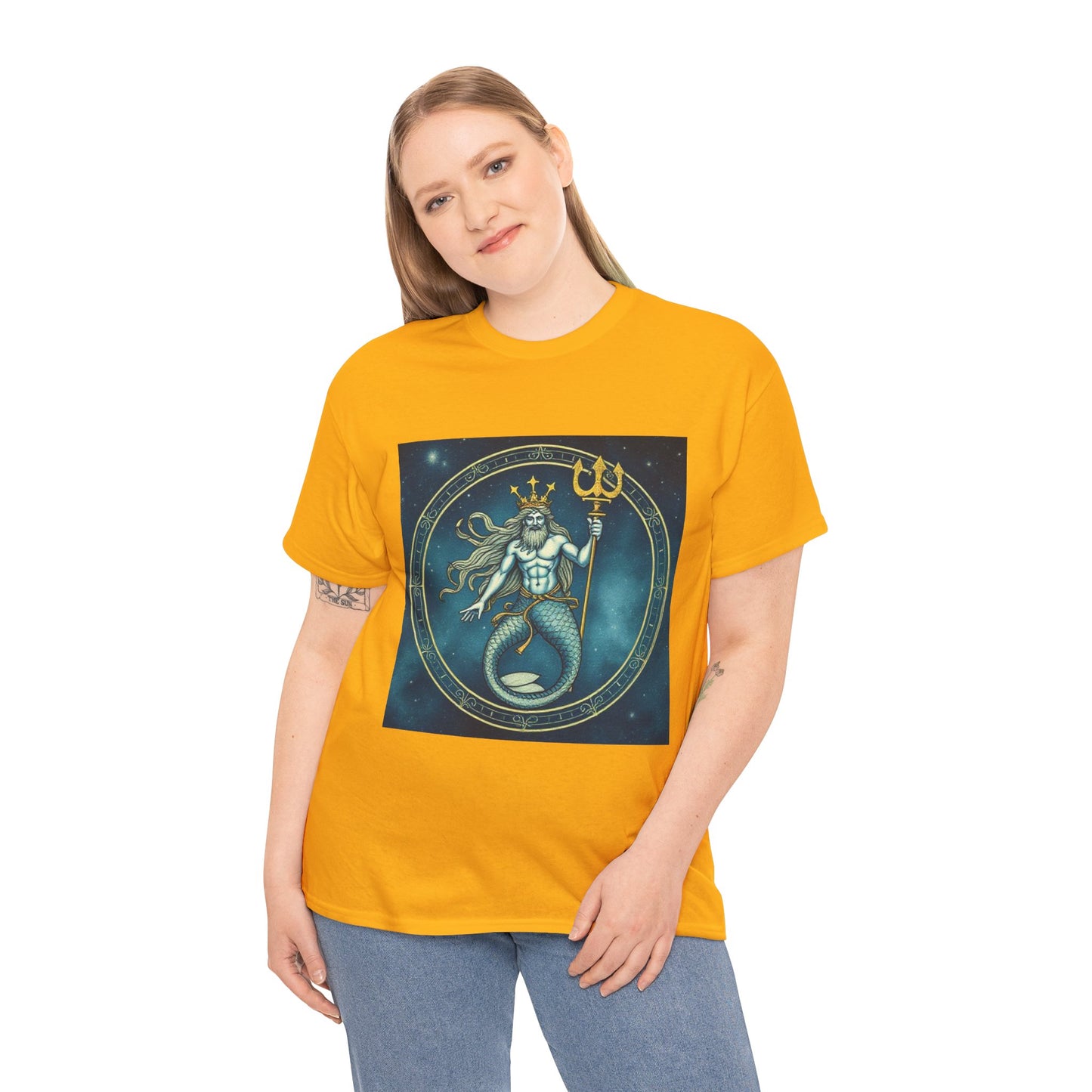 Unisex Heavy Cotton T-Shirt, Aquarius God 6v, Zodiac Design