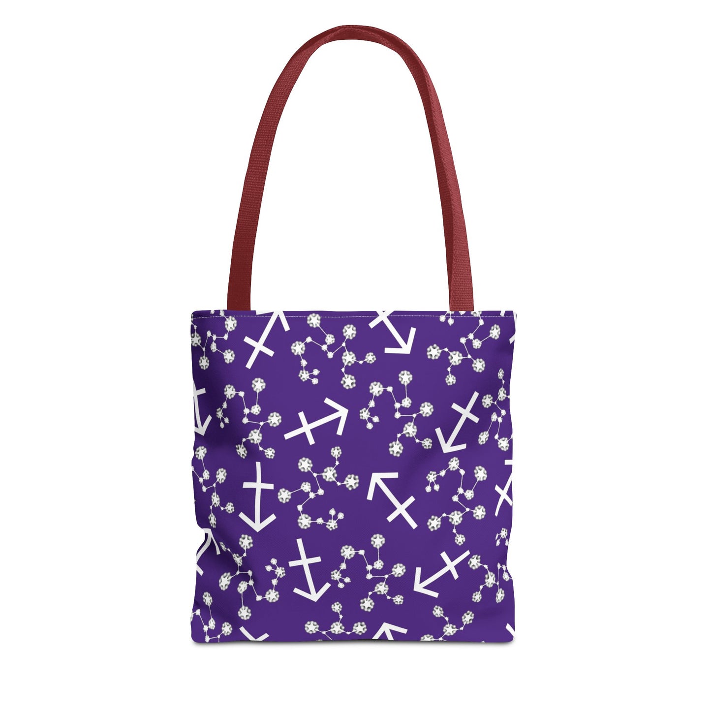 Tote Bag, Sagittarius Zodiac Sign, AOP, (Purple, White Print)