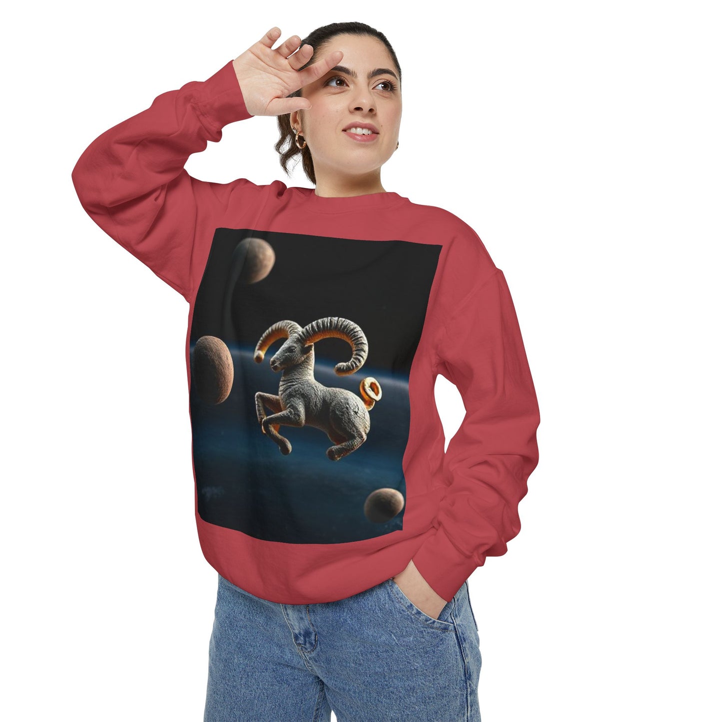 Garment-Dyed Sweatshirt, Unisex, Space Animal Design v1, Aries