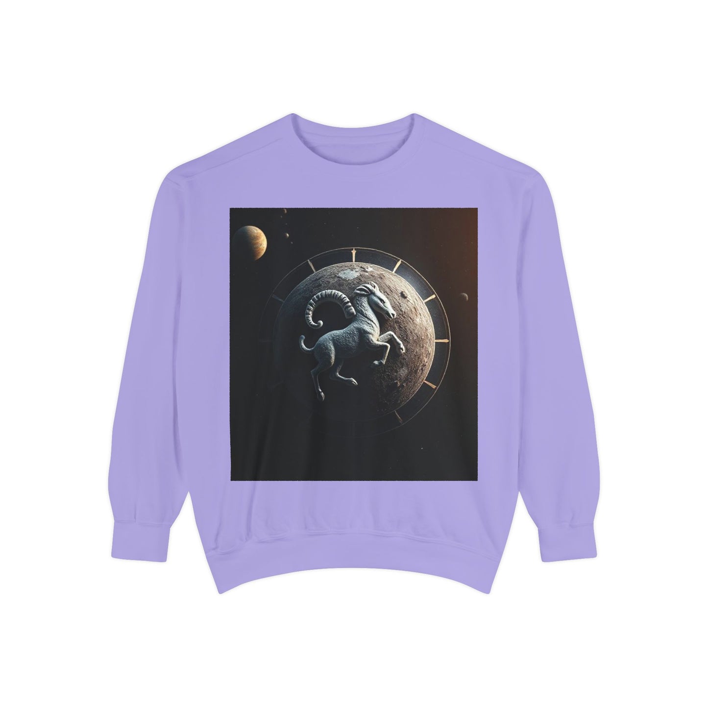 Garment-Dyed Sweatshirt, Unisex, Space Animal Design, Aries