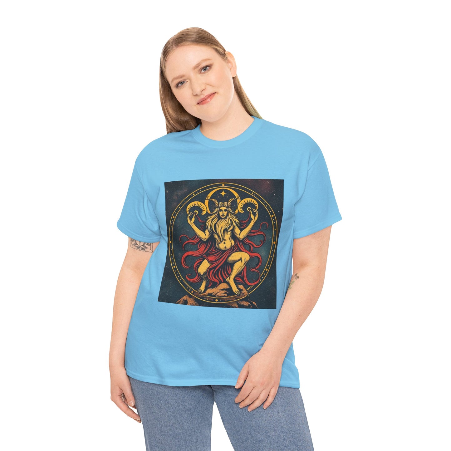 Unisex Heavy Cotton T-Shirt, Aries God 3v, Zodiac Design