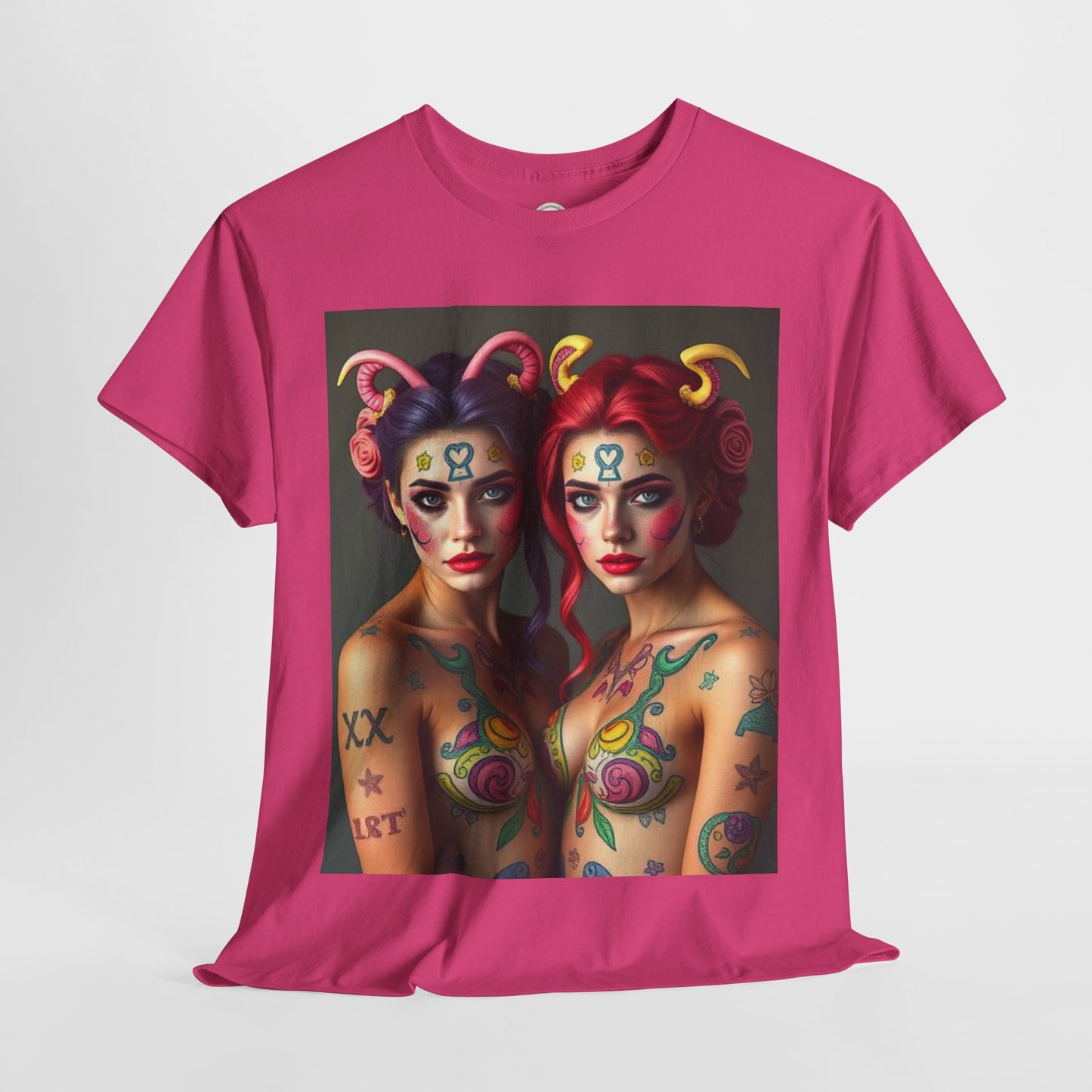 Unisex Heavy Cotton T-Shirt, Gemini, Zodiac v3, Sexy Art
