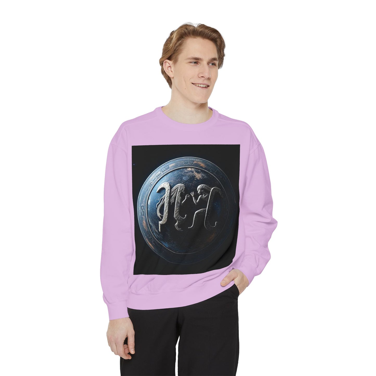Garment-Dyed Sweatshirt, Unisex, Space Symbol Design, Gemini