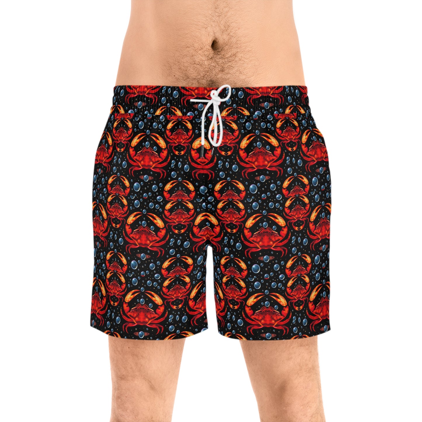 Men's Mid-Length Swim Shorts, (AOP), Cancer, Zodiac, Bubble Pattern