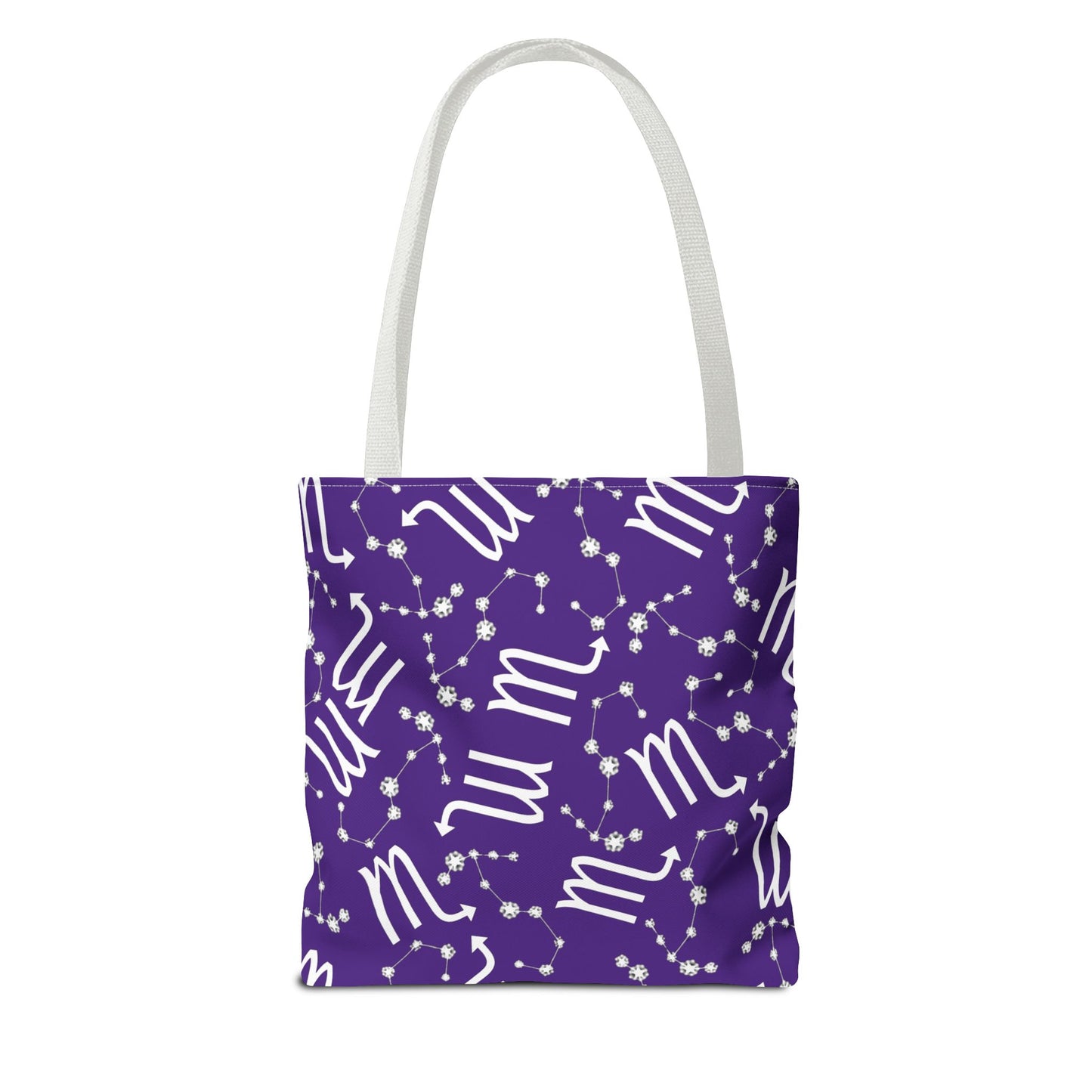 Tote Bag, Scorpio Zodiac Sign, AOP, (Purple, White)