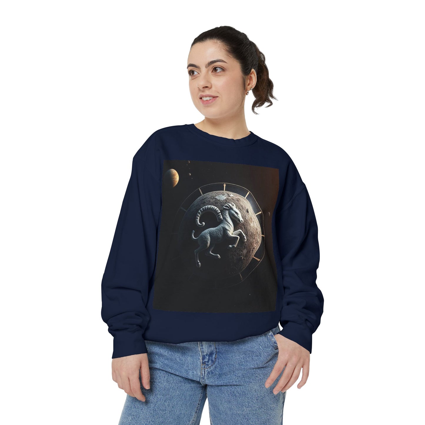Garment-Dyed Sweatshirt, Unisex, Space Animal Design, Aries