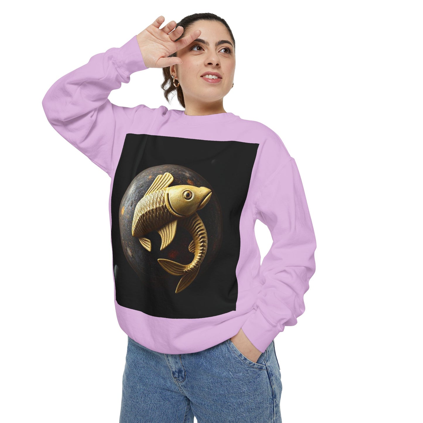 Garment-Dyed Sweatshirt, Unisex, Space Animal Design v1, Pisces