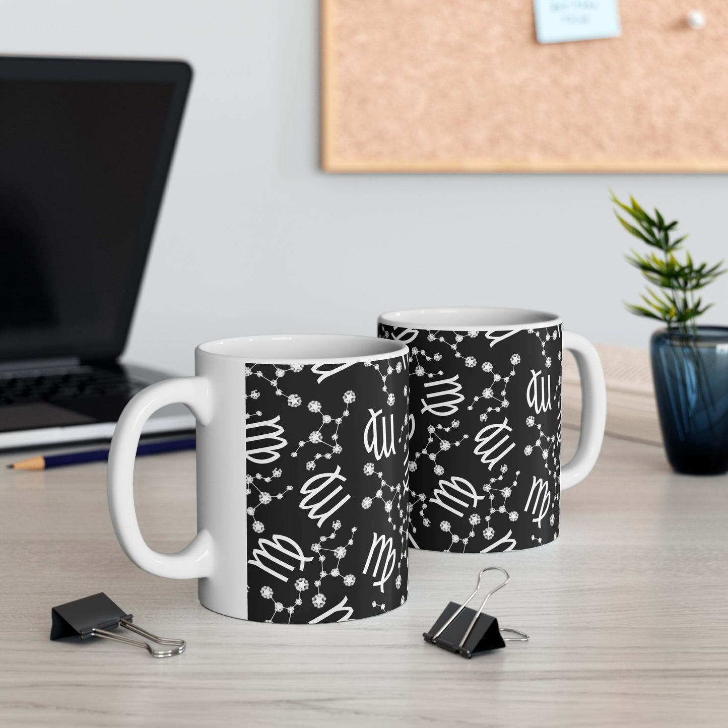 Ceramic Mug, (11oz, 15oz), Ceramic Coffee Mug, Black AOP, Virgo Zodiac Design