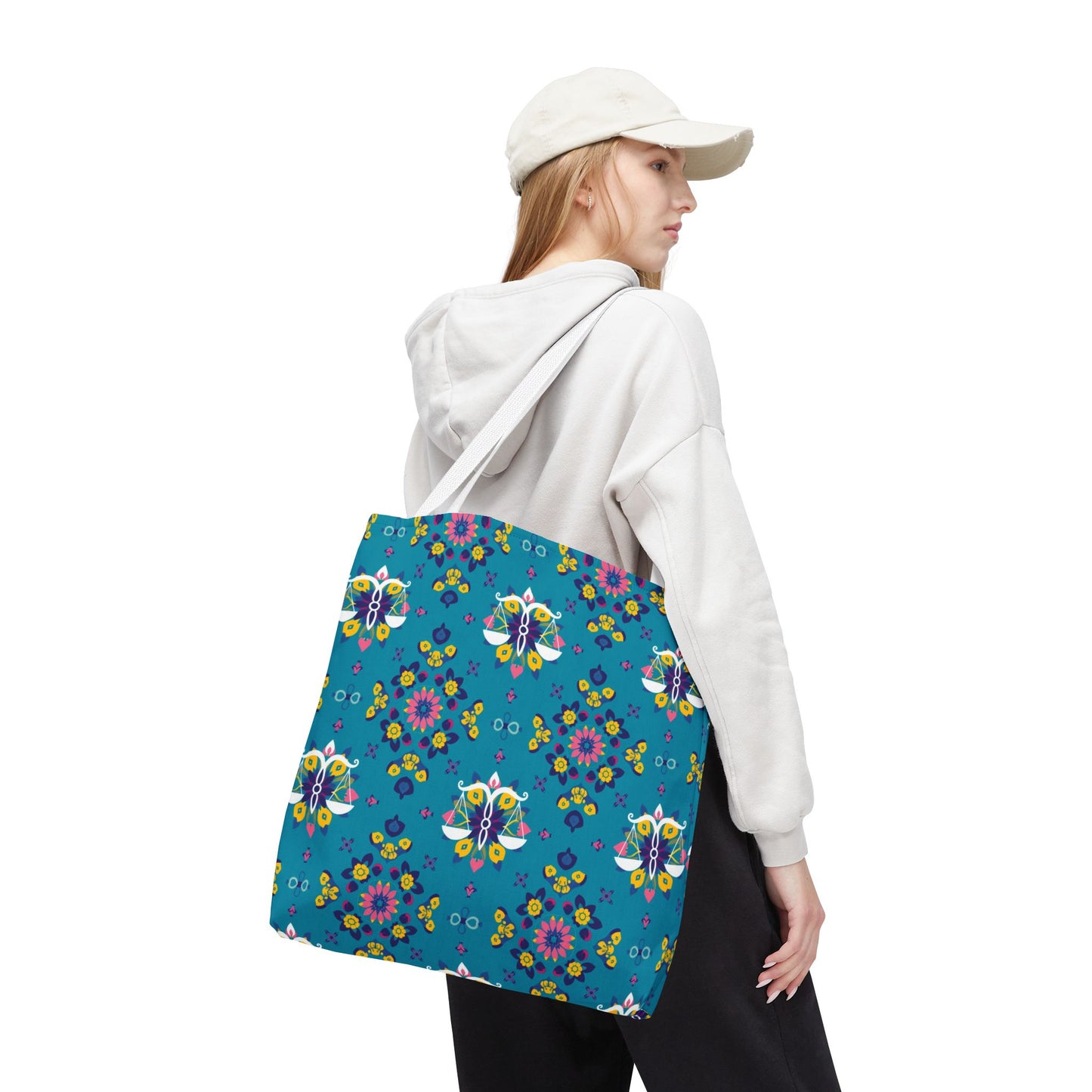 Tote Bag (AOP), Libra, Zodiac v1, Flower Pattern