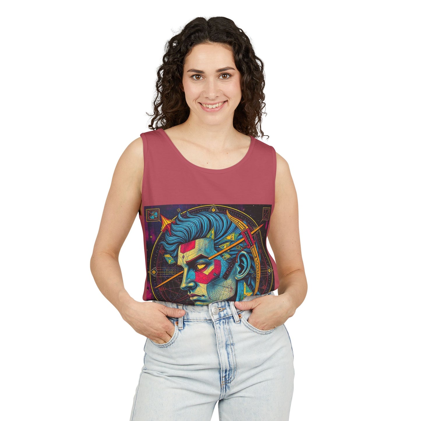 Unisex Garment-Dyed, Tank Top, Sagittarius Design, Pop Art v1, 100% US cotton