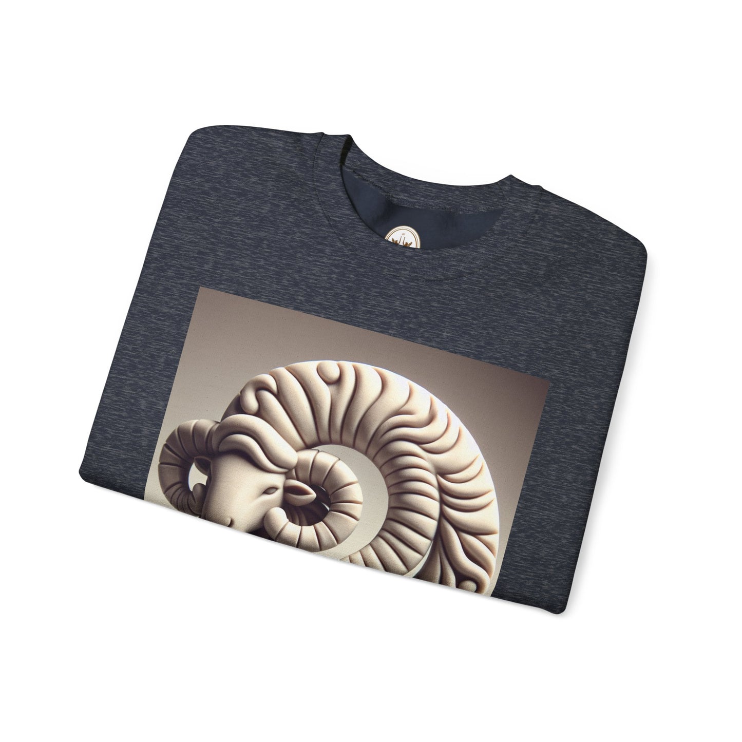 Unisex Heavy Blend™ Crewneck Sweatshirt, Round Statue, Aries Zodiac Design