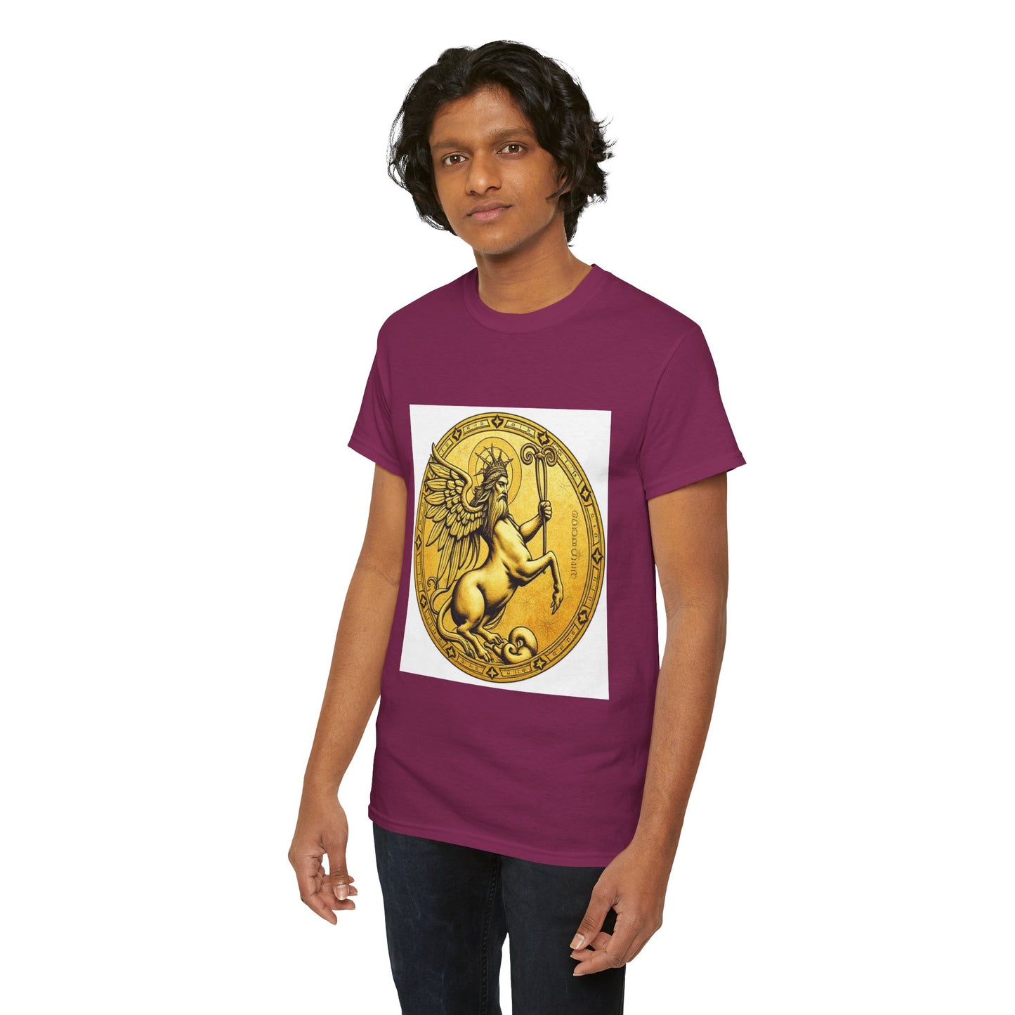 Unisex Heavy Cotton T-Shirt, Golden Angel Coin, Virgo Zodiac Design