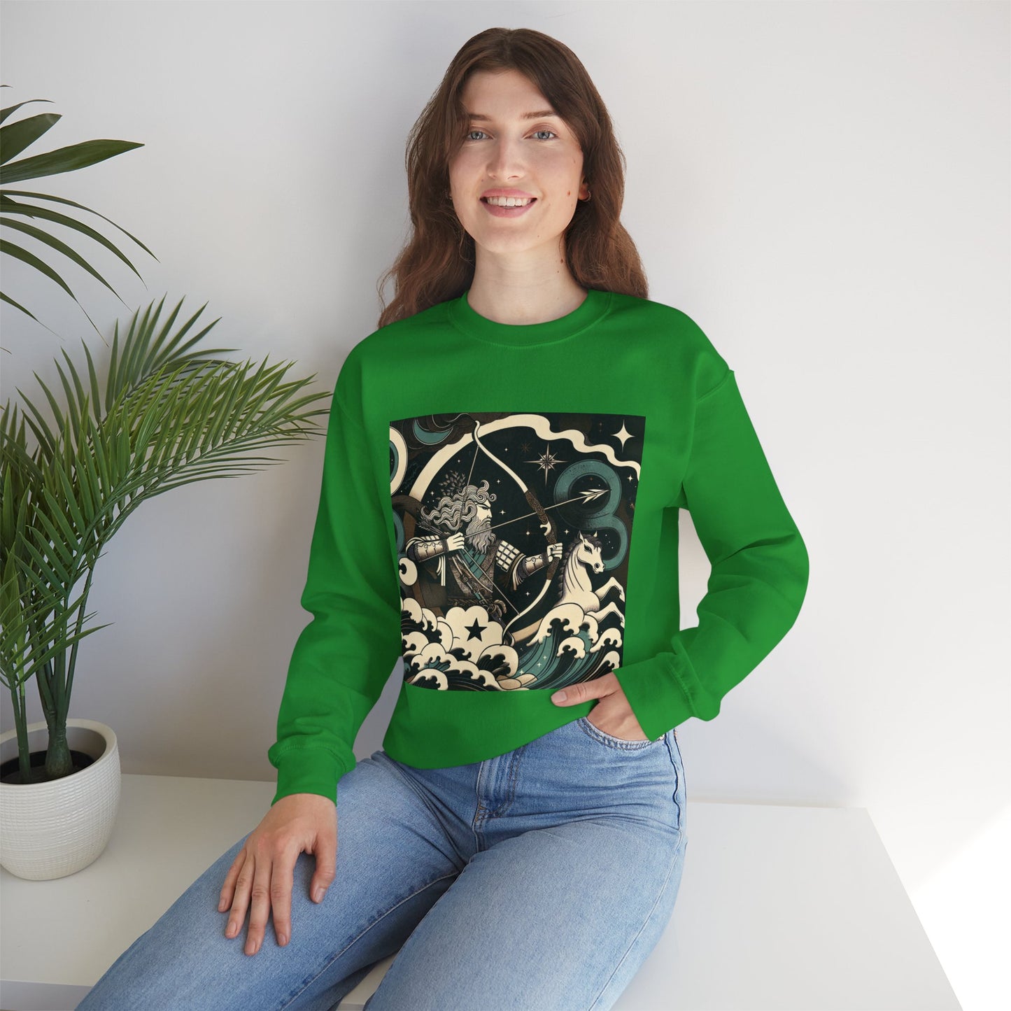 Unisex Heavy Blend™ Crewneck Sweatshirt, Man With Arrow Sagittarius Zodiac Design