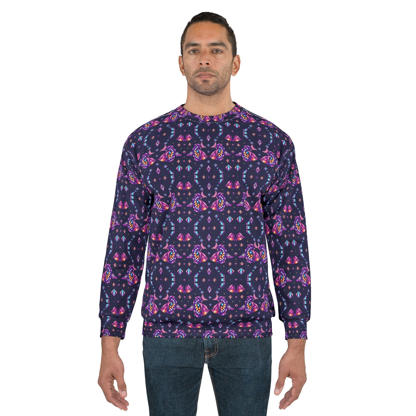 Unisex Sweatshirt (AOP), Pisces, Zodiac v2, Jewel Pattern