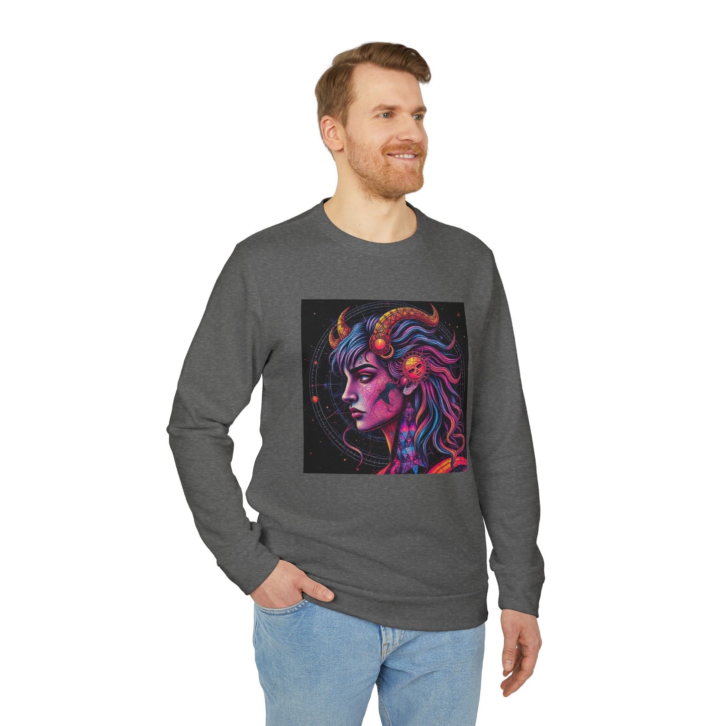 Adidas, Unisex Fleece Crewneck Sweatshirt, Virgo, Pop Art, Zodiac