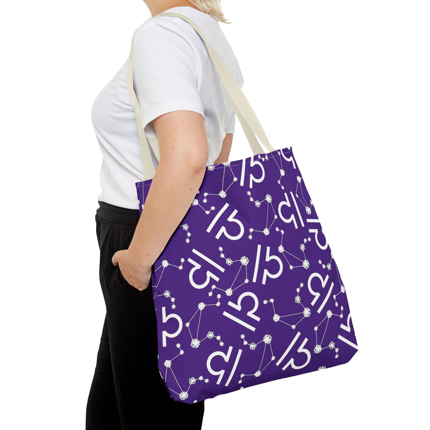 Tote Bag, Libra Zodiac Sign, AOP, (Purple, White)