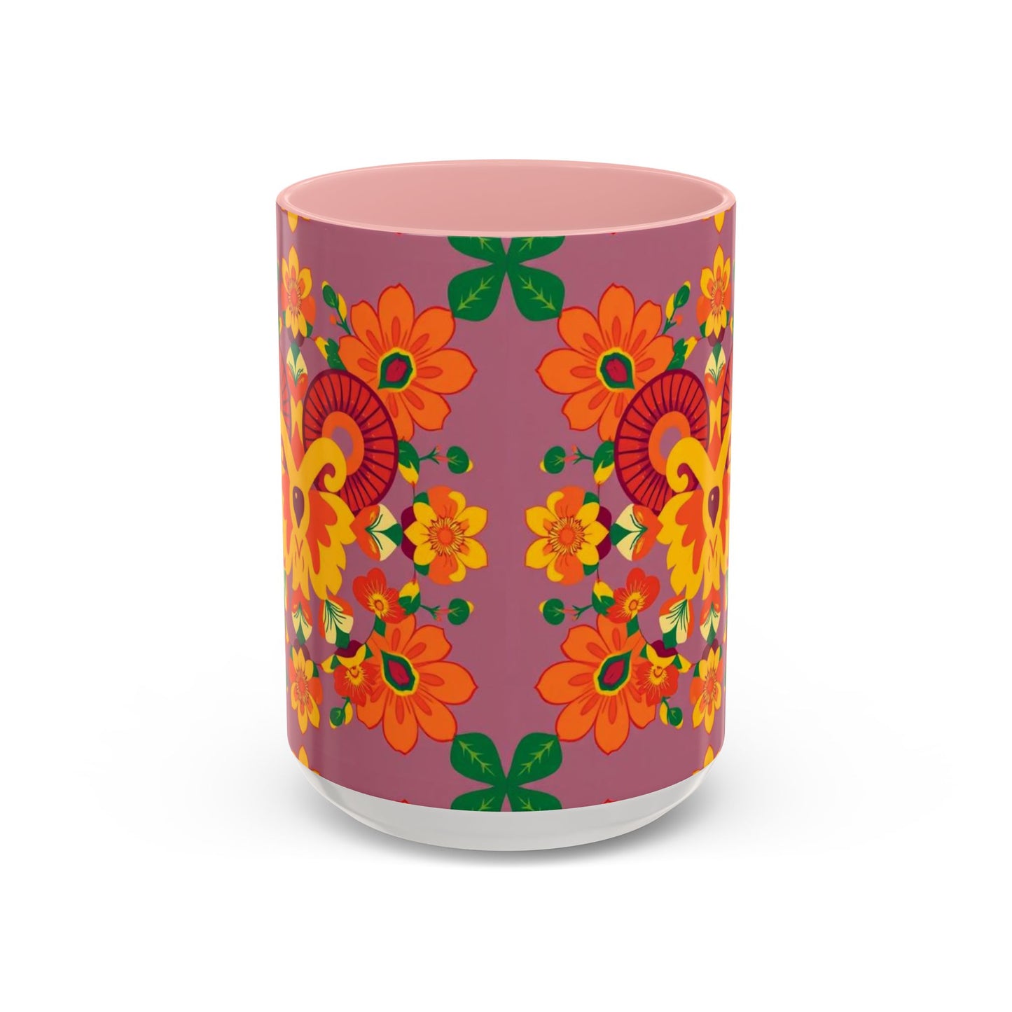 Accent Coffee Mug, Aries, Zodiac v1, Flower Pattern, (11, 15oz)