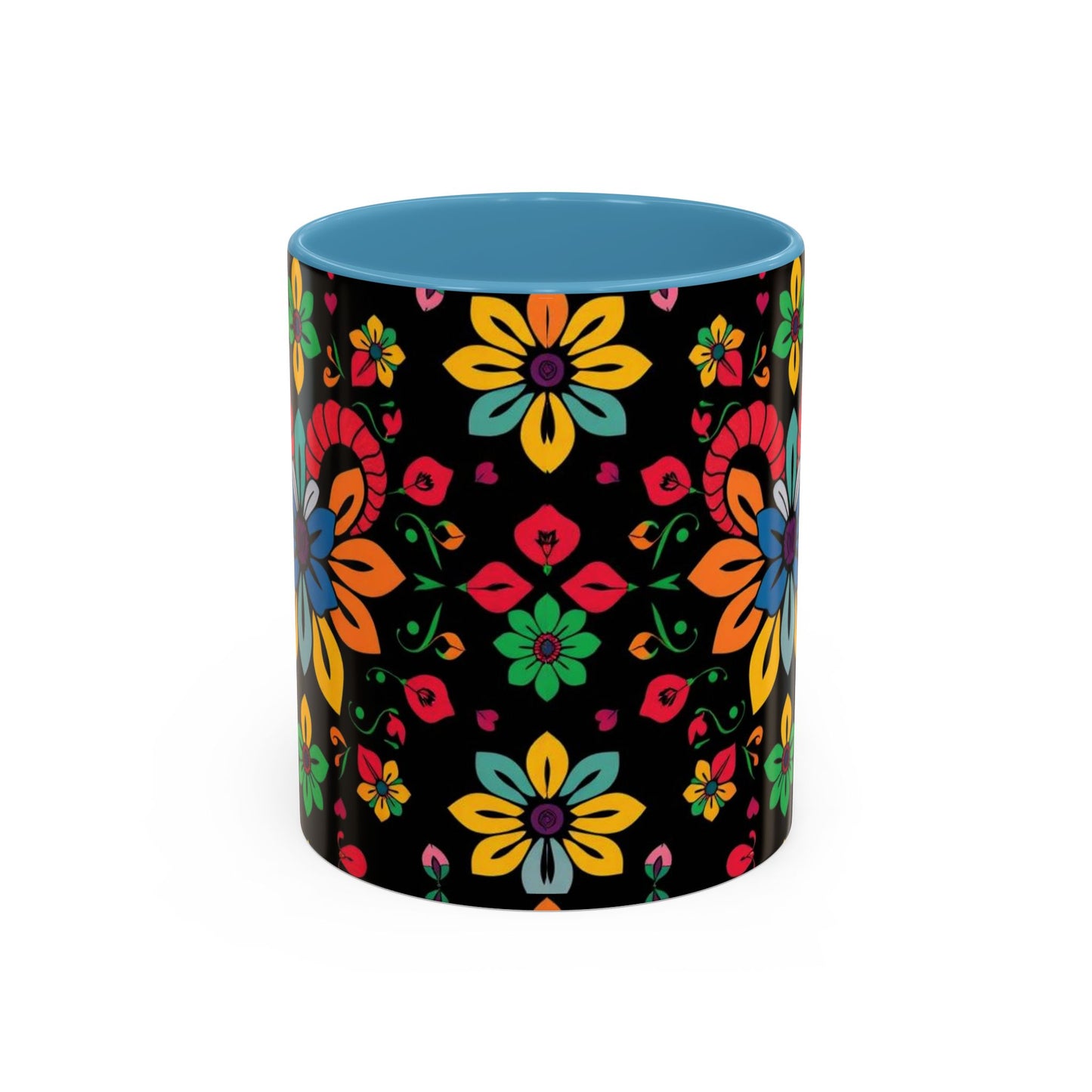 Accent Coffee Mug, Aries, Zodiac v3, Flower Pattern, (11, 15oz)