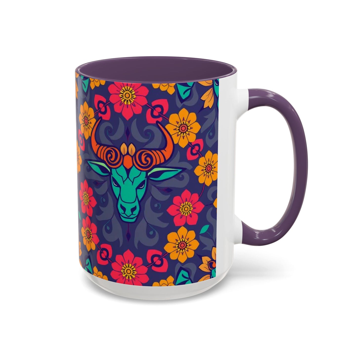 Accent Coffee Mug, Taurus, Zodiac. Flower Pattern, (11, 15oz)