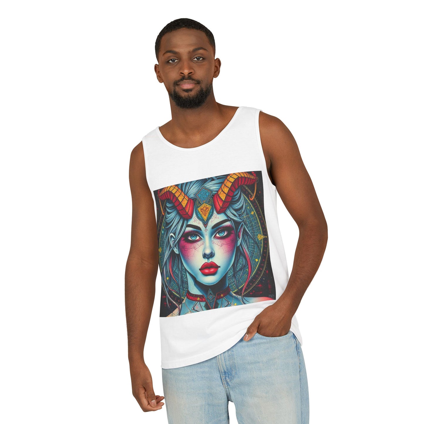 Unisex Garment-Dyed, Tank Top, Capricorn, Pop Art v1, 100% US cotton