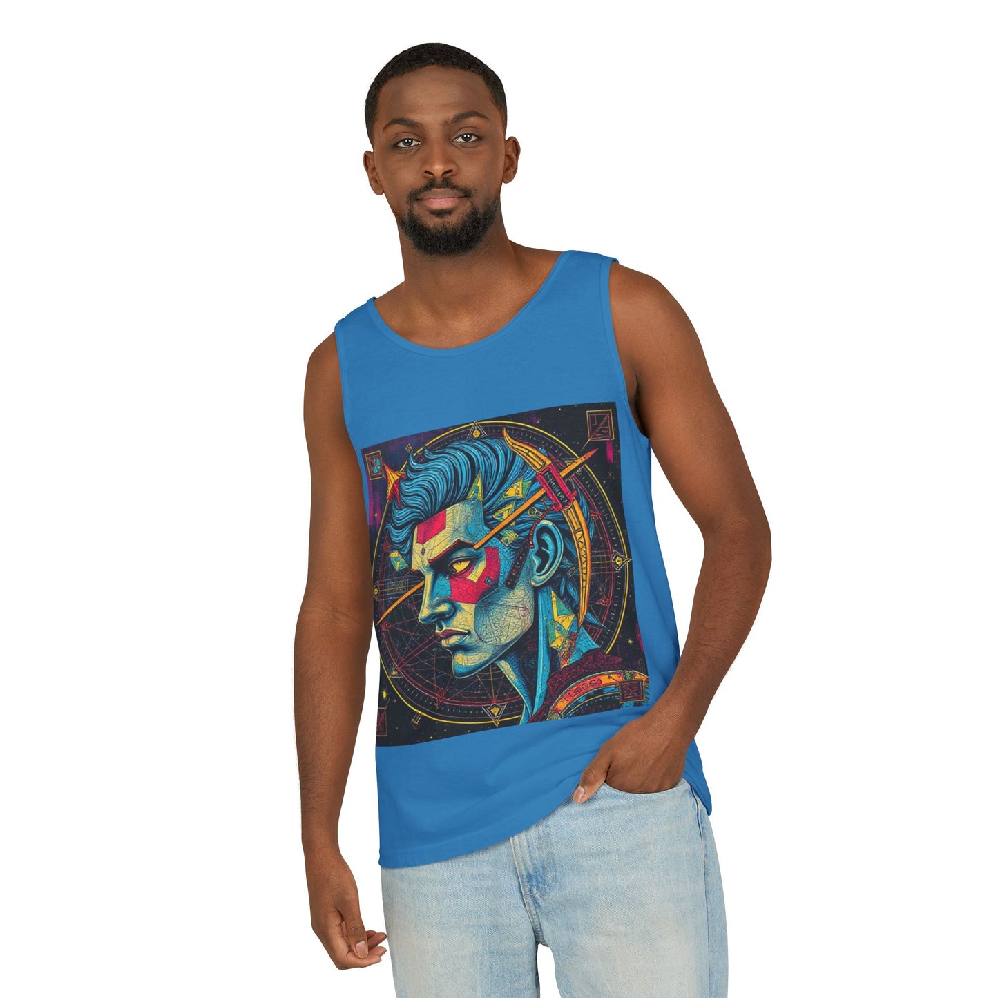 Unisex Garment-Dyed, Tank Top, Sagittarius Design, Pop Art v1, 100% US cotton