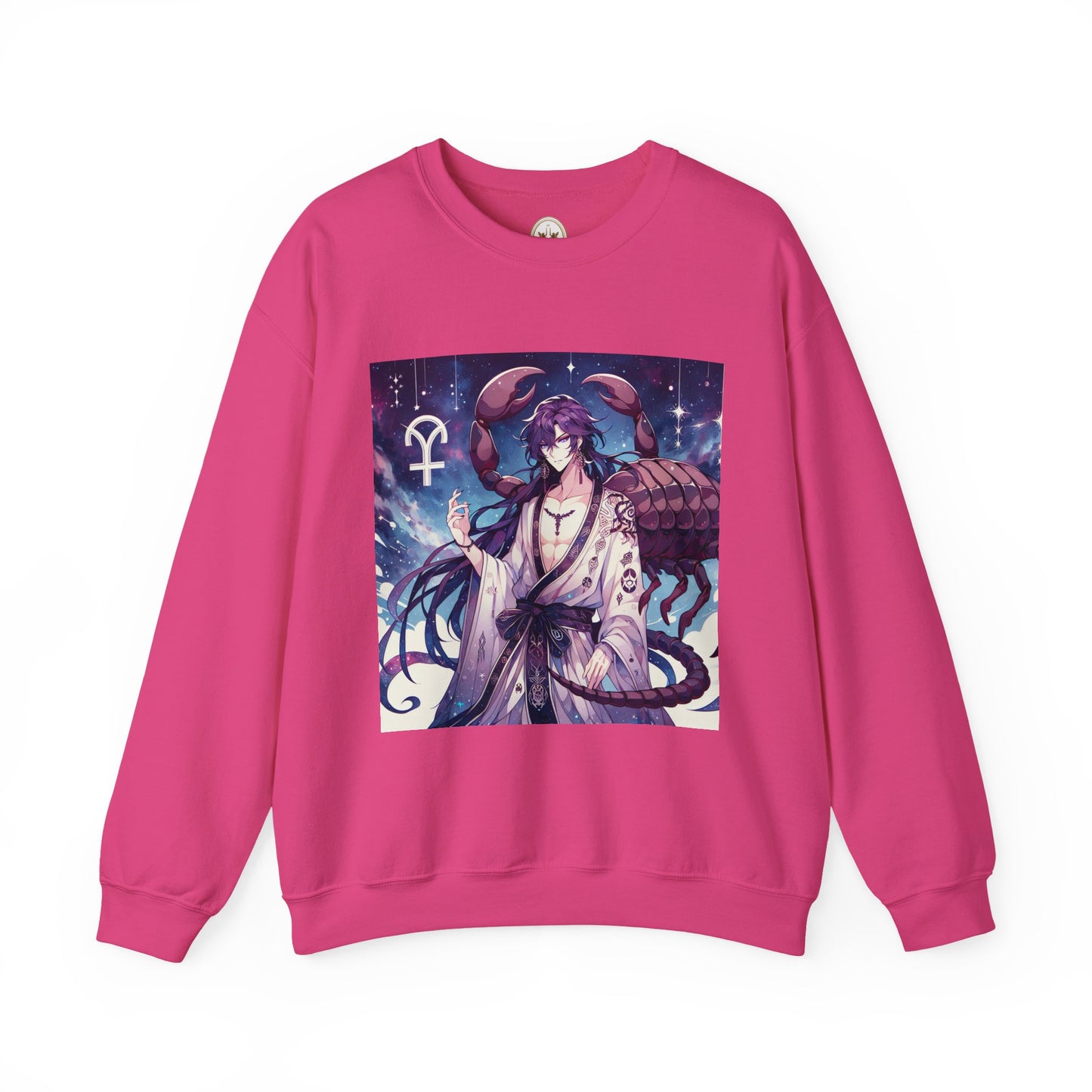 Unisex Heavy Blend™ Crewneck Sweatshirt, Scorpio Zodiac Design, purple scorpion anime