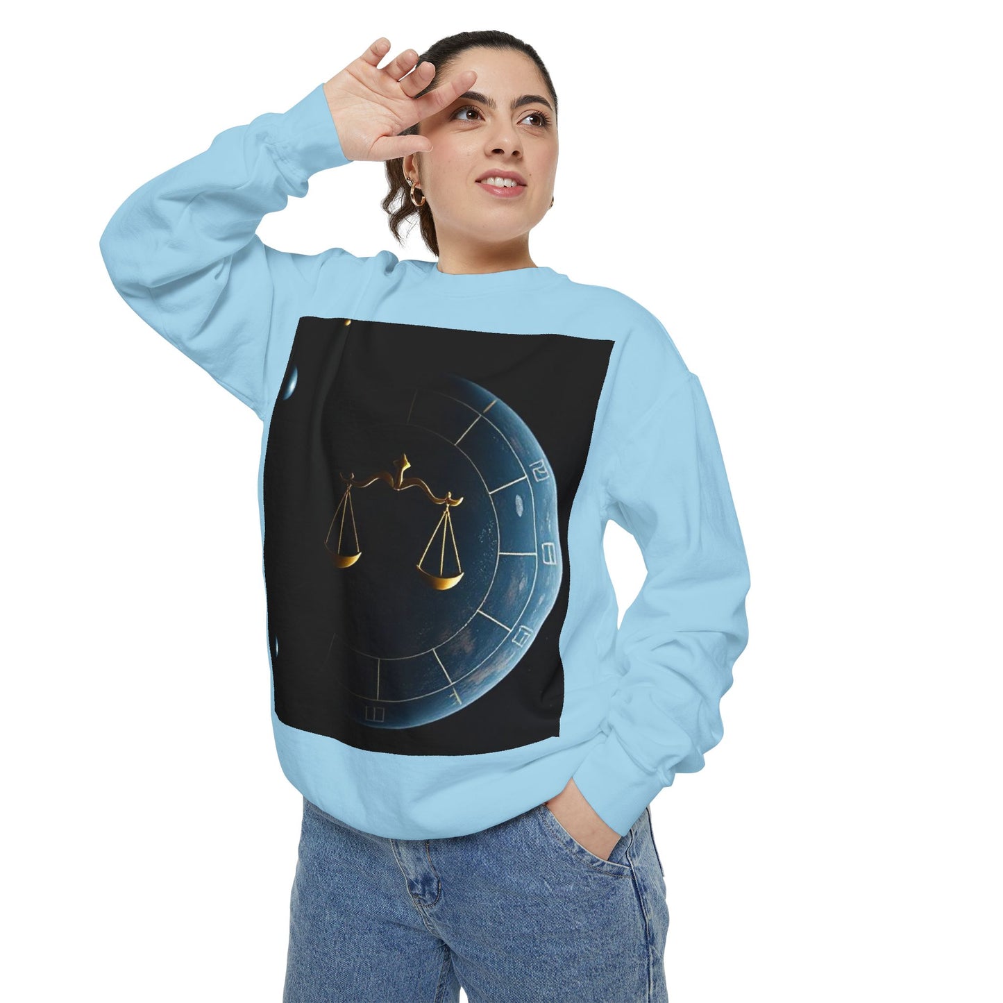 Garment-Dyed Sweatshirt, Unisex, Space Animal Design v1, Libra
