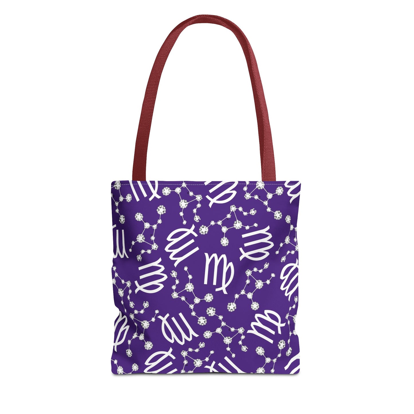 Tote Bag, Virgo Zodiac Sign, AOP, (Purple, White)