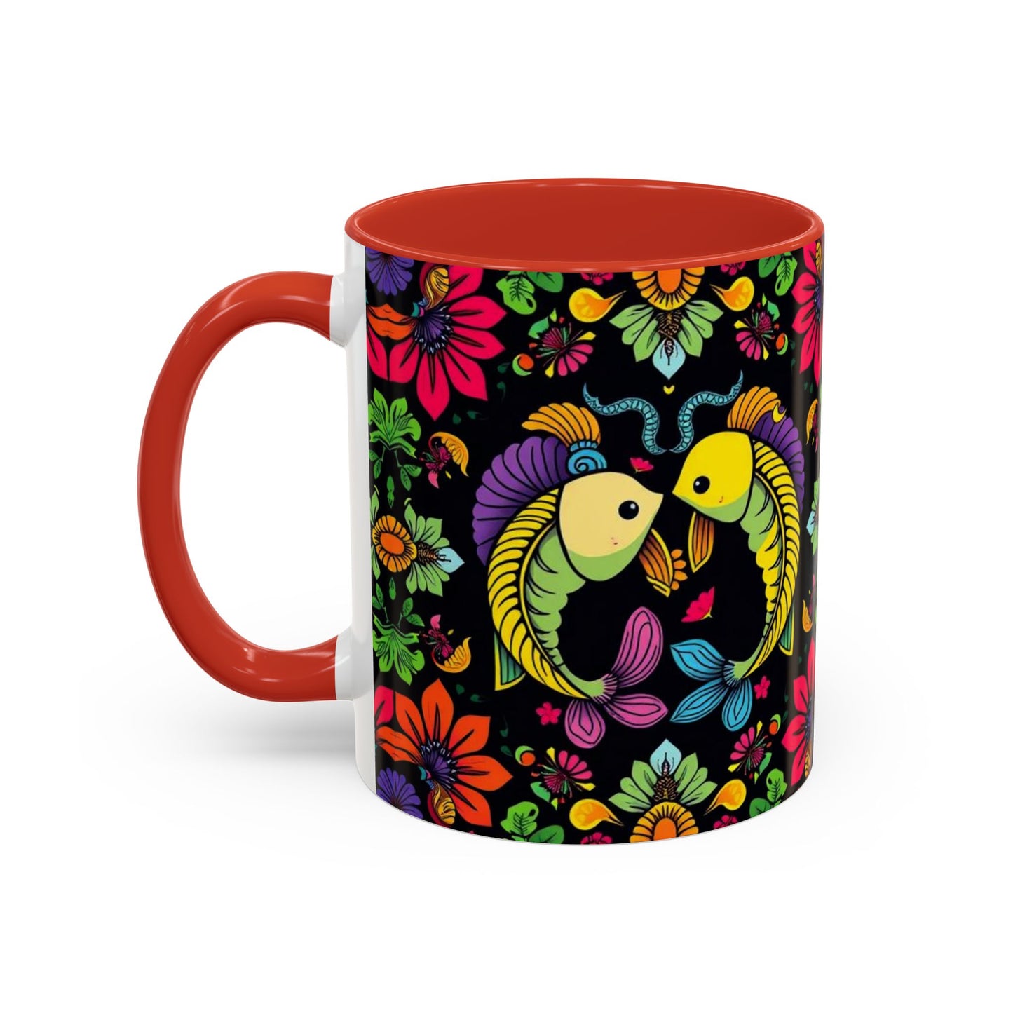 Accent Coffee Mug, Pisces, Zodiac v3, Flower Pattern, (11, 15oz)