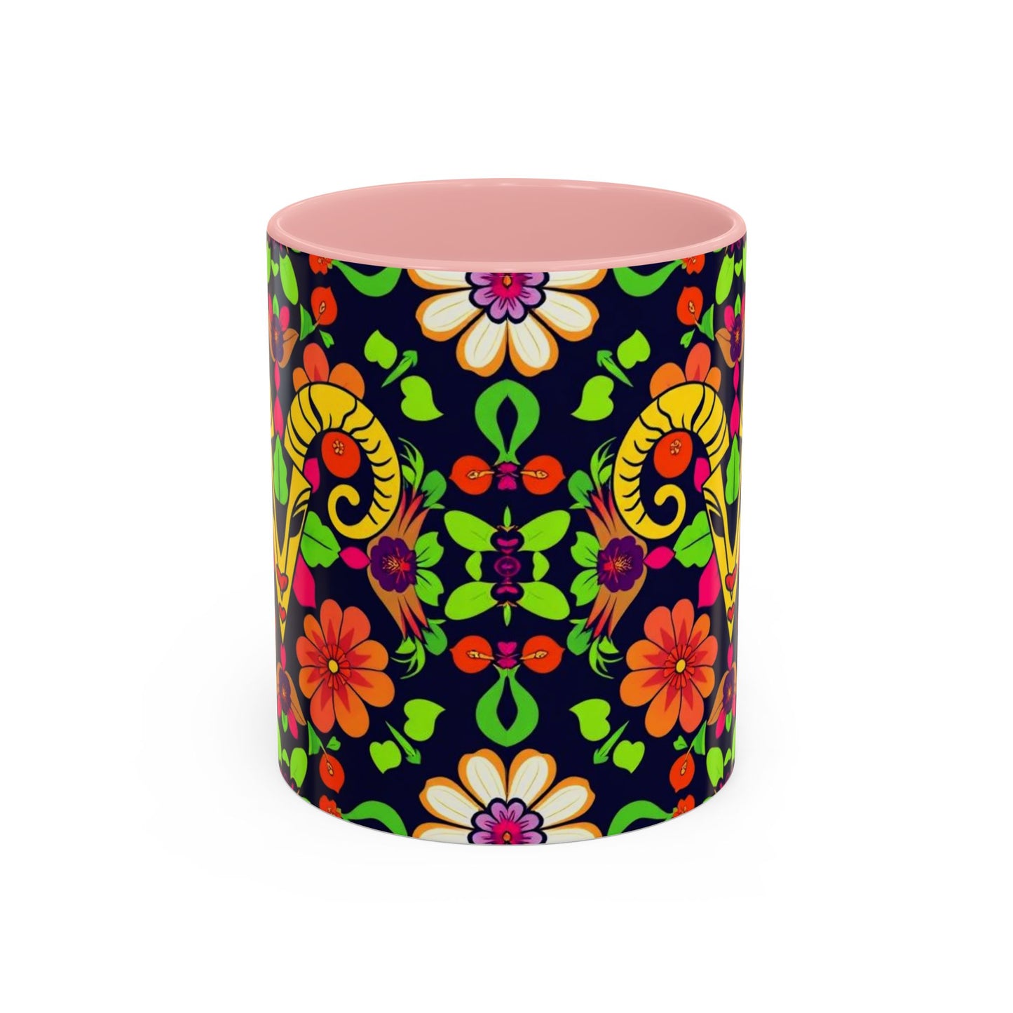 Accent Coffee Mug, Aries, Zodiac v2, Flower Pattern, (11, 15oz)