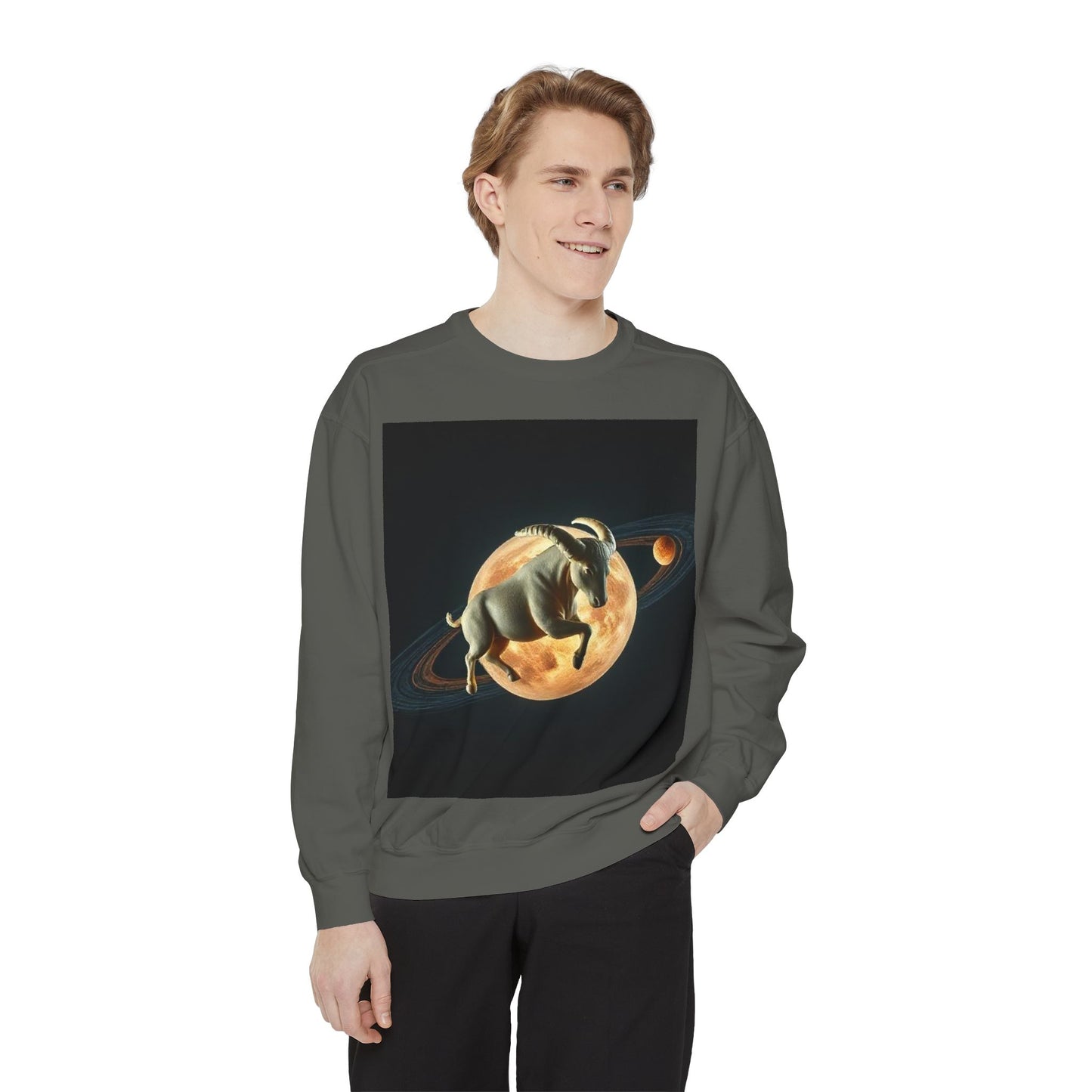 Garment-Dyed Sweatshirt, Unisex, Space Animal Design v1, Taurus