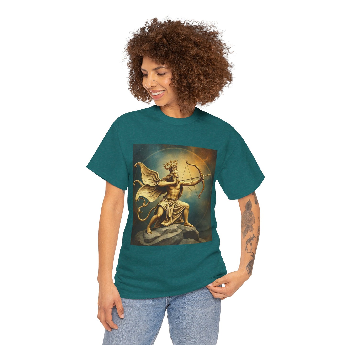 Unisex Heavy Cotton T-Shirt, Sagittarius King, Bow & Arrow v1, Zodiac Design