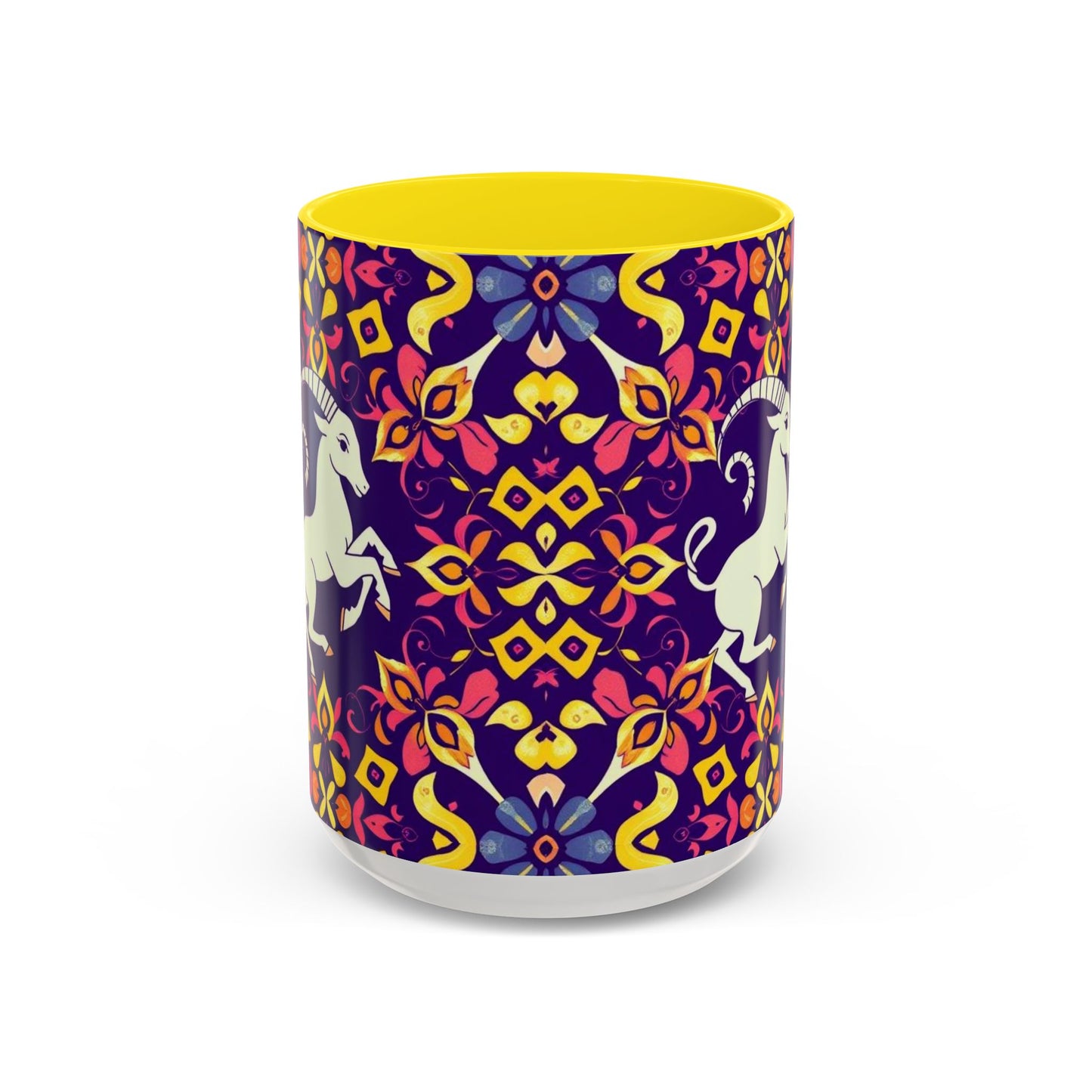 Accent Coffee Mug, Capricorn, Zodiac v1, Flower Pattern, (11, 15oz)