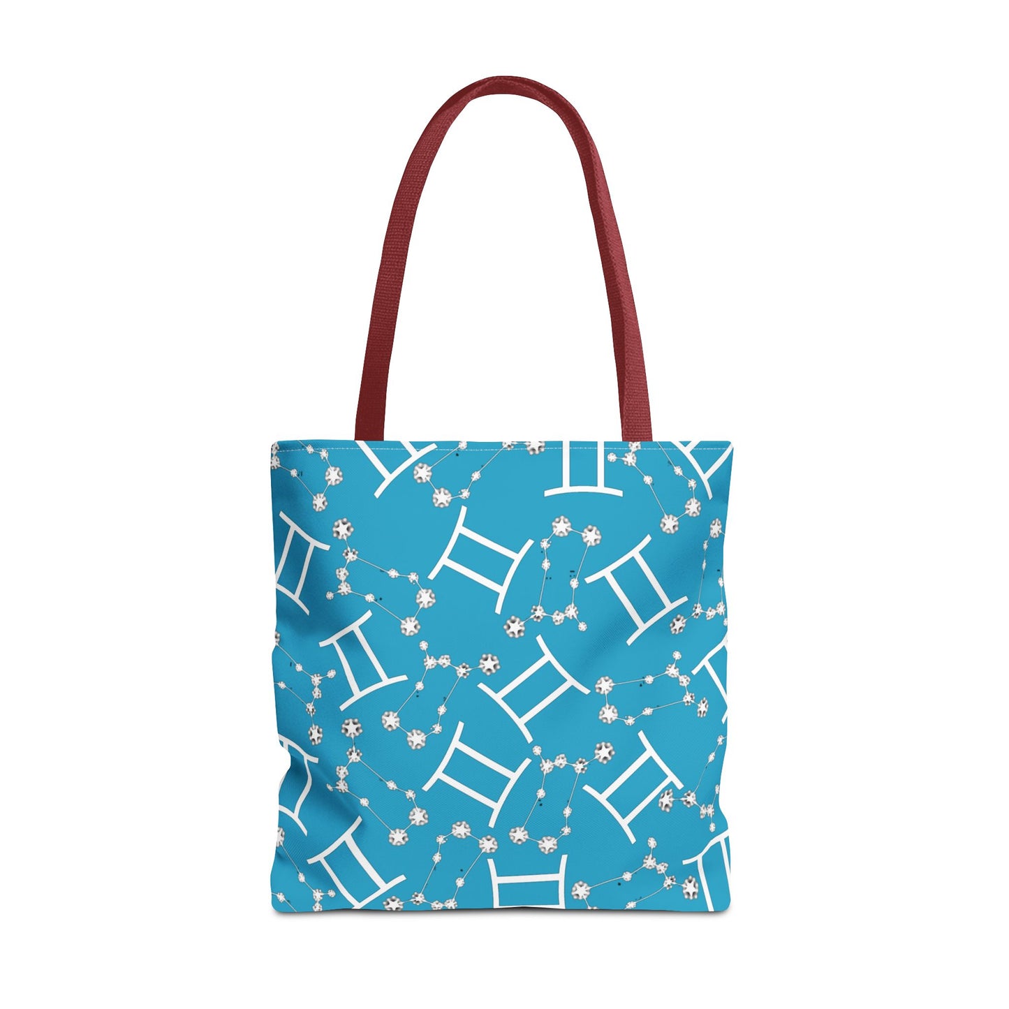 Tote Bag, Gemini Zodiac Sign, AOP, (Turquoise, White Print)