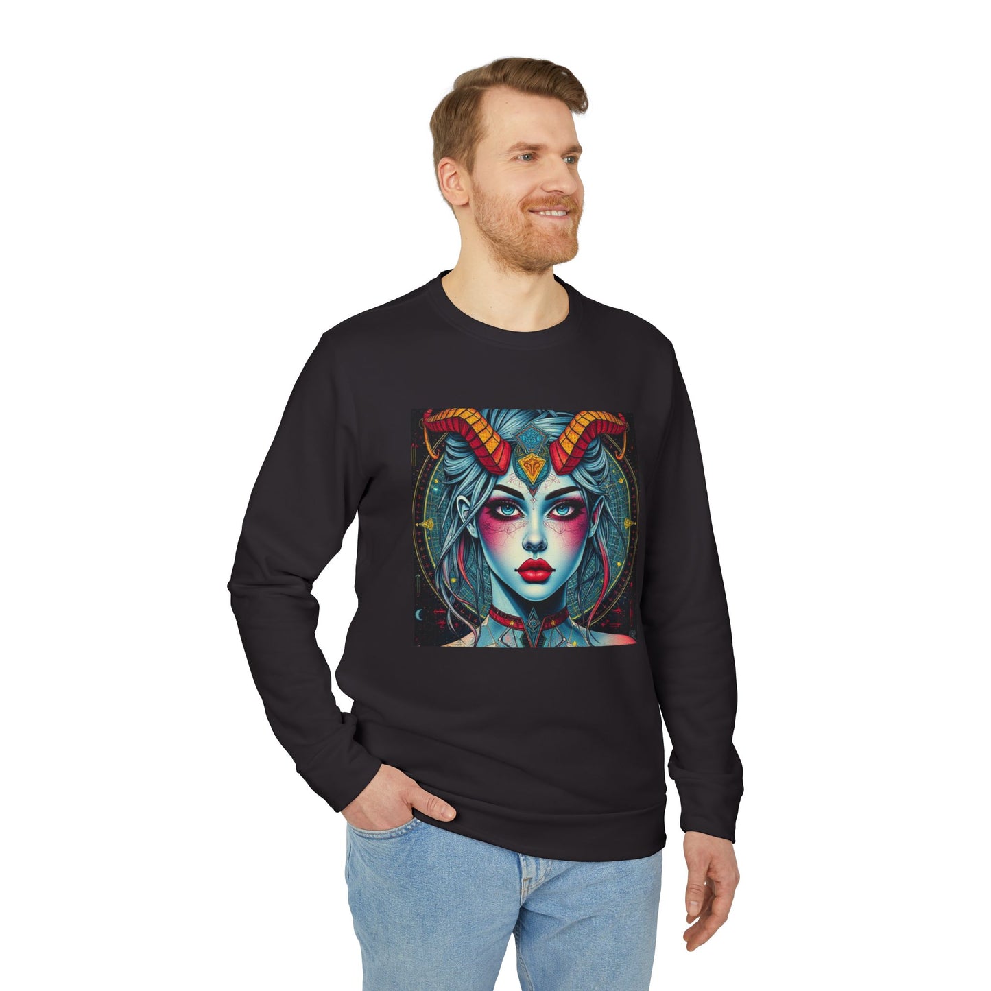 Adidas, Unisex Fleece Crewneck Sweatshirt, Capricorn, Pop Art, Zodiac