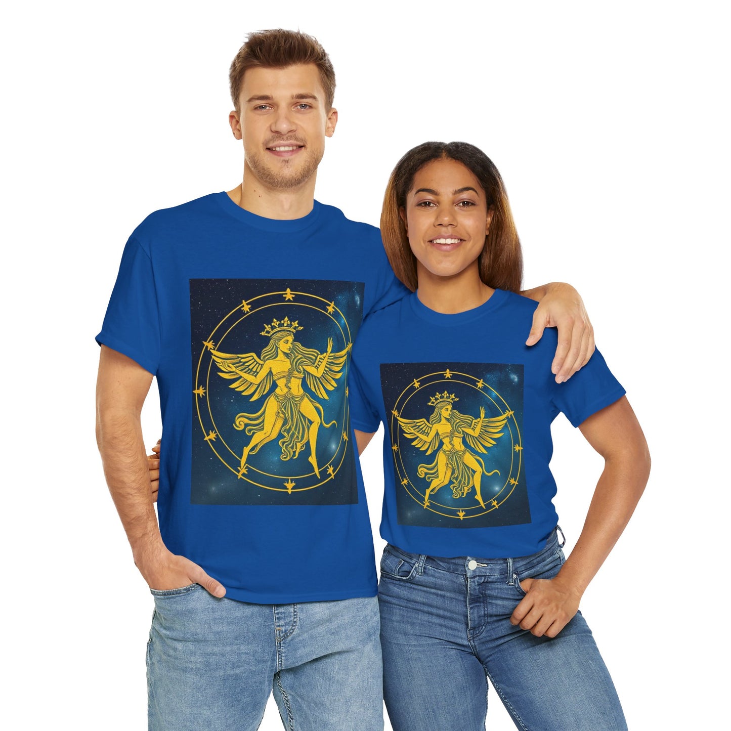 Unisex Heavy Cotton T-Shirt, Twin Angel v3, Gemini Zodiac Design