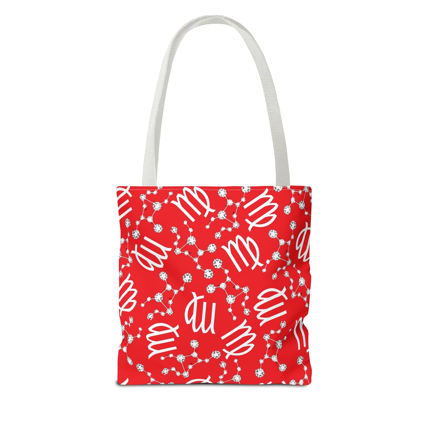 Tote Bag, Virgo Zodiac Sign, AOP, (Red, White)