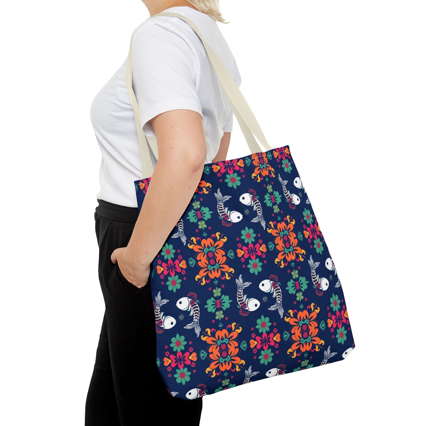 Tote Bag (AOP), Pisces, Zodiac, Flower Pattern