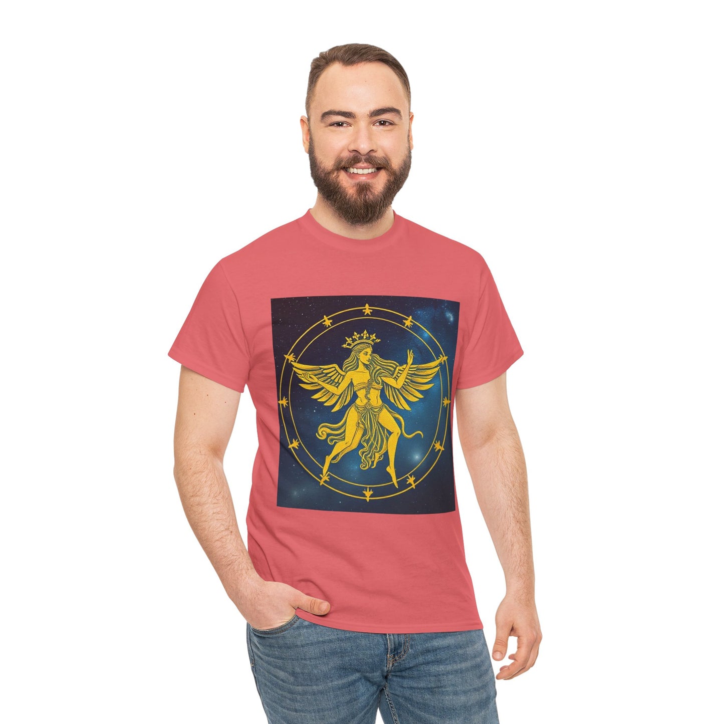 Unisex Heavy Cotton T-Shirt, Twin Angel v3, Gemini Zodiac Design